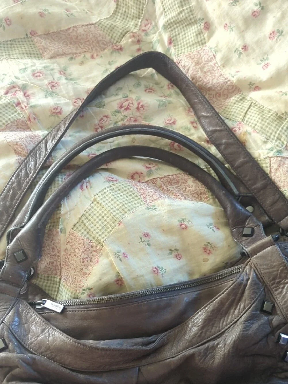 Treesje Leather Brown Studded Hobo Bag - Picture 2 of 14